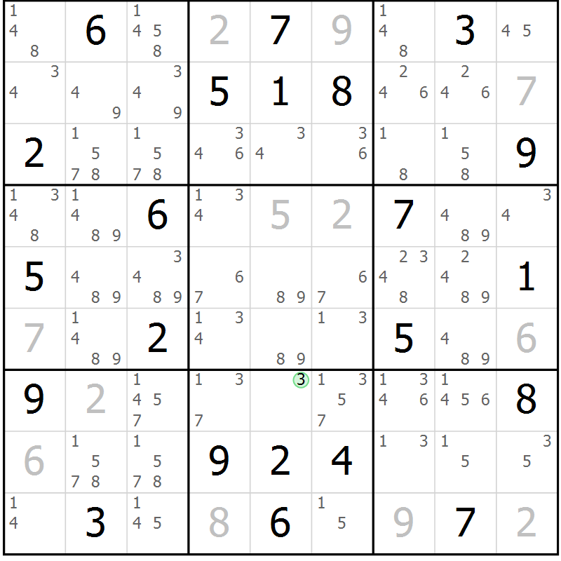 Position des candidats pour la solution de la Gr 22 page 25 du magazine de sudoku Virtuose n° 105