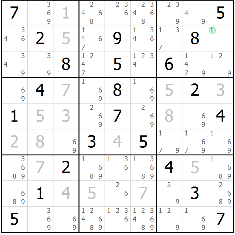 Position des candidats pour la solution de la Gr 23 page 26 du magazine de sudoku Virtuose n° 105