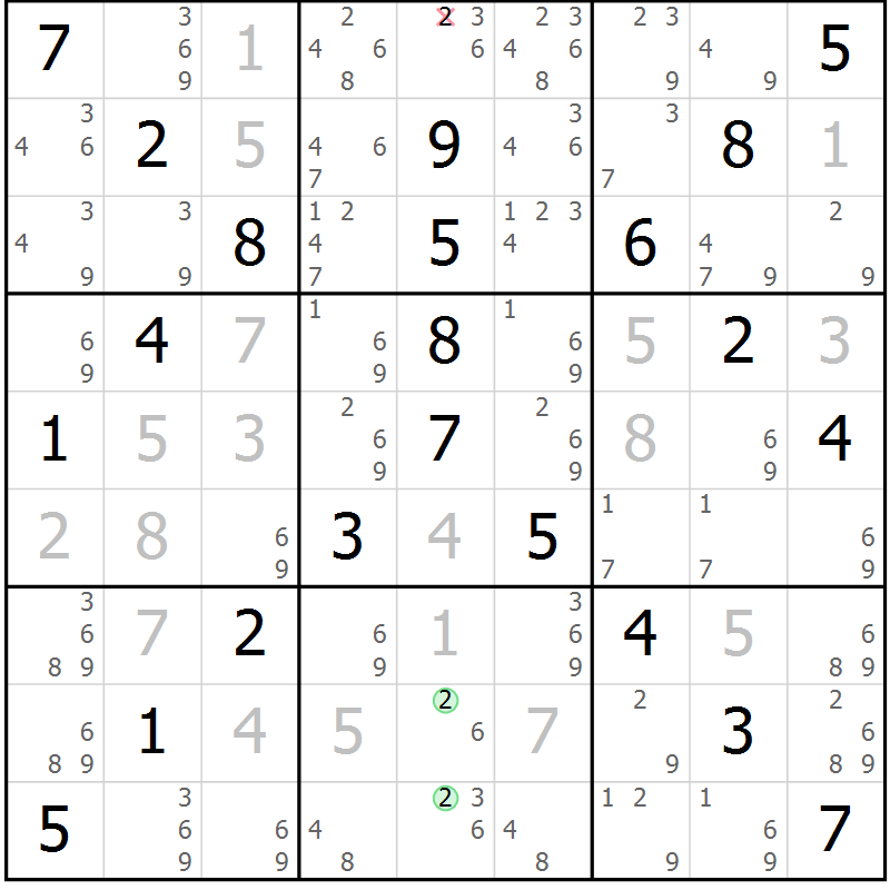Position des candidats pour la solution de la Gr 23 page 26 du magazine de sudoku Virtuose n° 105