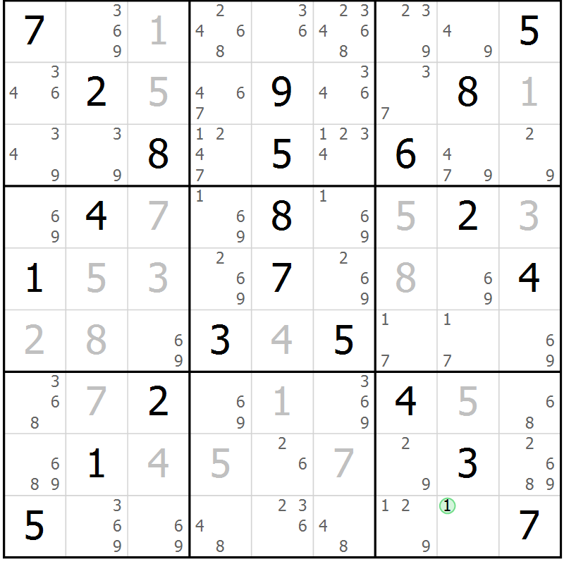 Position des candidats pour la solution de la Gr 23 page 26 du magazine de sudoku Virtuose n° 105
