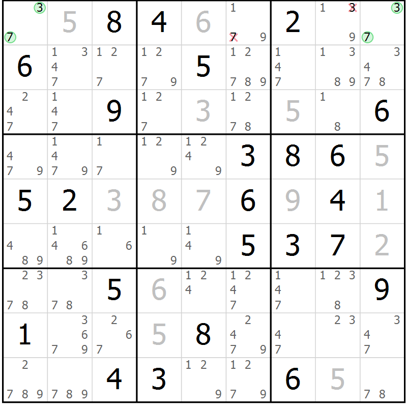 Position des candidats pour la solution de la Gr 24 page 27 du magazine de sudoku Virtuose n° 105