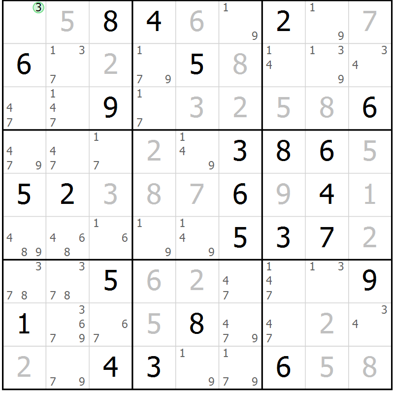 Position des candidats pour la solution de la Gr 24 page 27 du magazine de sudoku Virtuose n° 105
