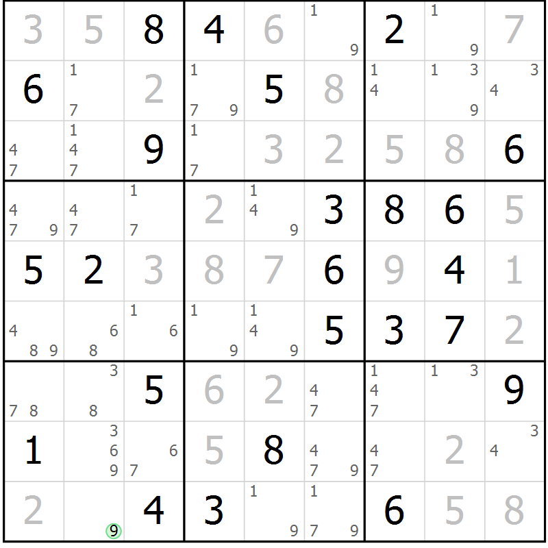 Position des candidats pour la solution de la Gr 24 page 27 du magazine de sudoku Virtuose n° 105