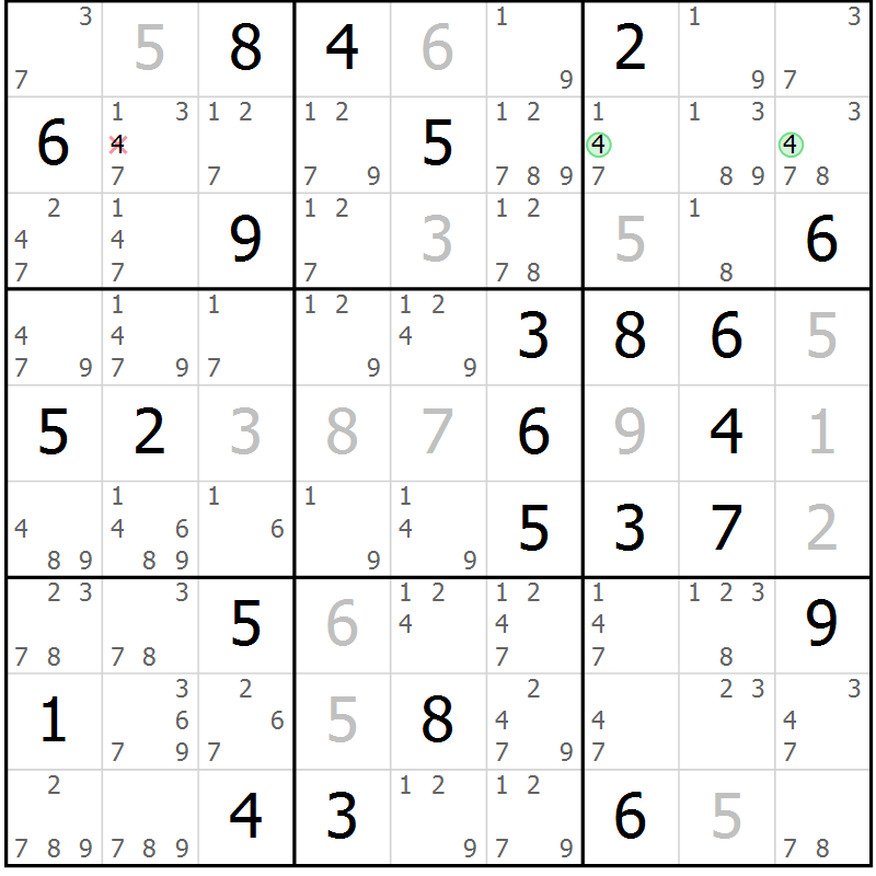 Position des candidats pour la solution de la Gr 24 page 27 du magazine de sudoku Virtuose n° 105