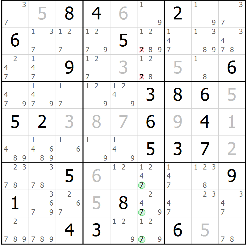 Position des candidats pour la solution de la Gr 24 page 27 du magazine de sudoku Virtuose n° 105
