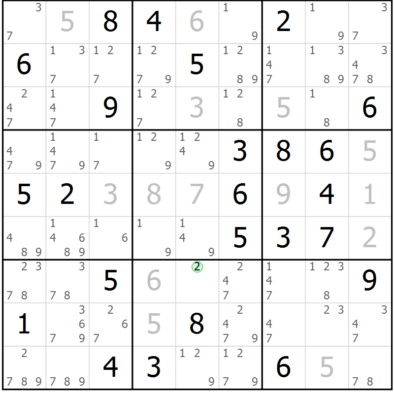 Position des candidats pour la solution de la Gr 24 page 27 du magazine de sudoku Virtuose n° 105