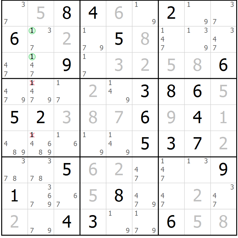 Position des candidats pour la solution de la Gr 24 page 27 du magazine de sudoku Virtuose n° 105