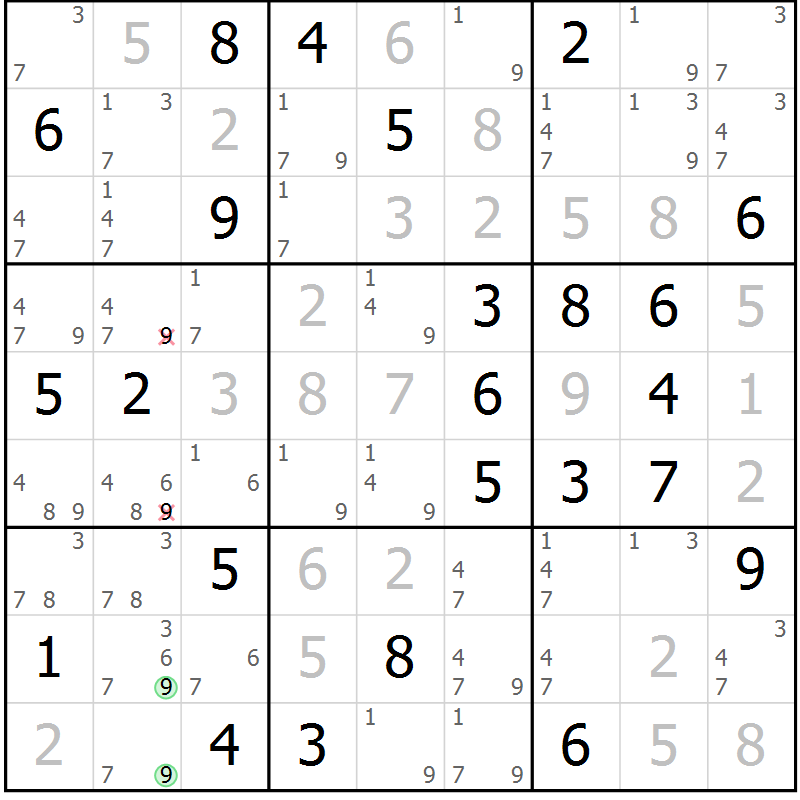 Position des candidats pour la solution de la Gr 24 page 27 du magazine de sudoku Virtuose n° 105