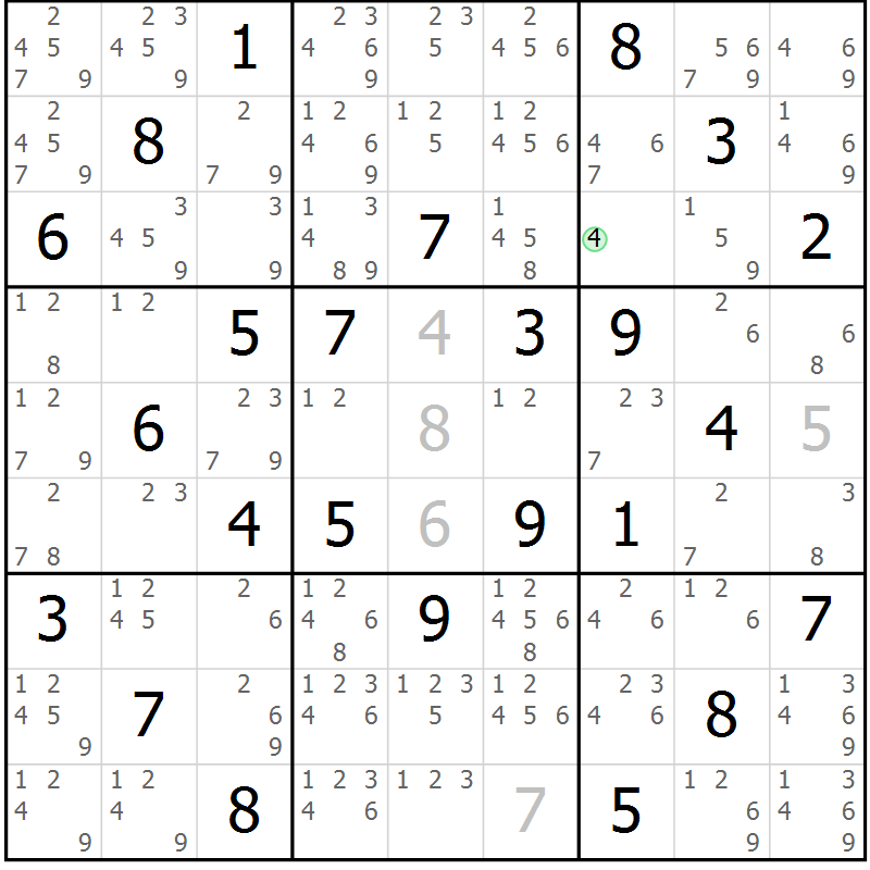 Position des candidats pour la solution de la Gr 25 page 28 du magazine de sudoku Virtuose n° 105