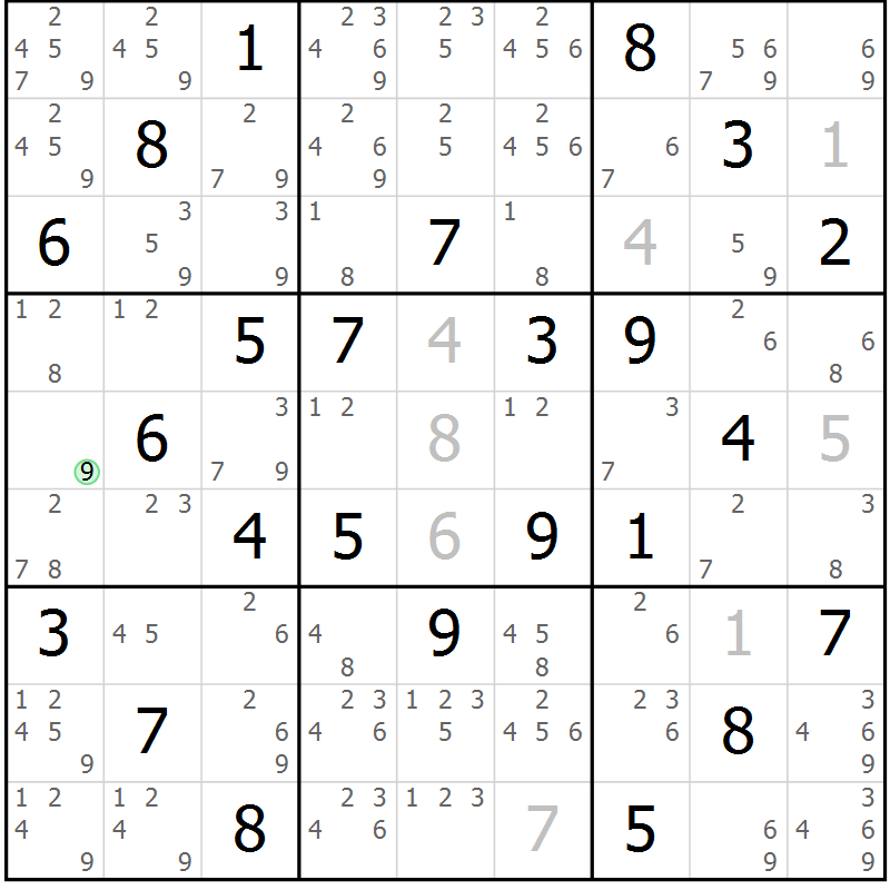 Position des candidats pour la solution de la Gr 25 page 28 du magazine de sudoku Virtuose n° 105