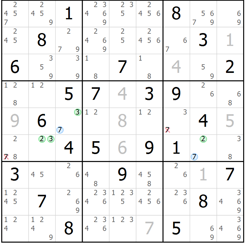Position des candidats pour la solution de la Gr 25 page 28 du magazine de sudoku Virtuose n° 105