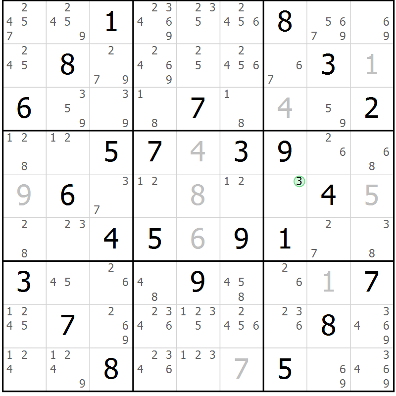 Position des candidats pour la solution de la Gr 25 page 28 du magazine de sudoku Virtuose n° 105