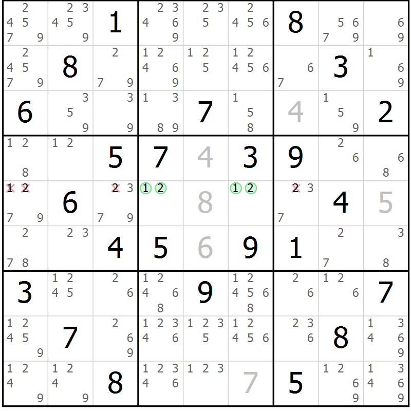 Position des candidats pour la solution de la Gr 25 page 28 du magazine de sudoku Virtuose n° 105