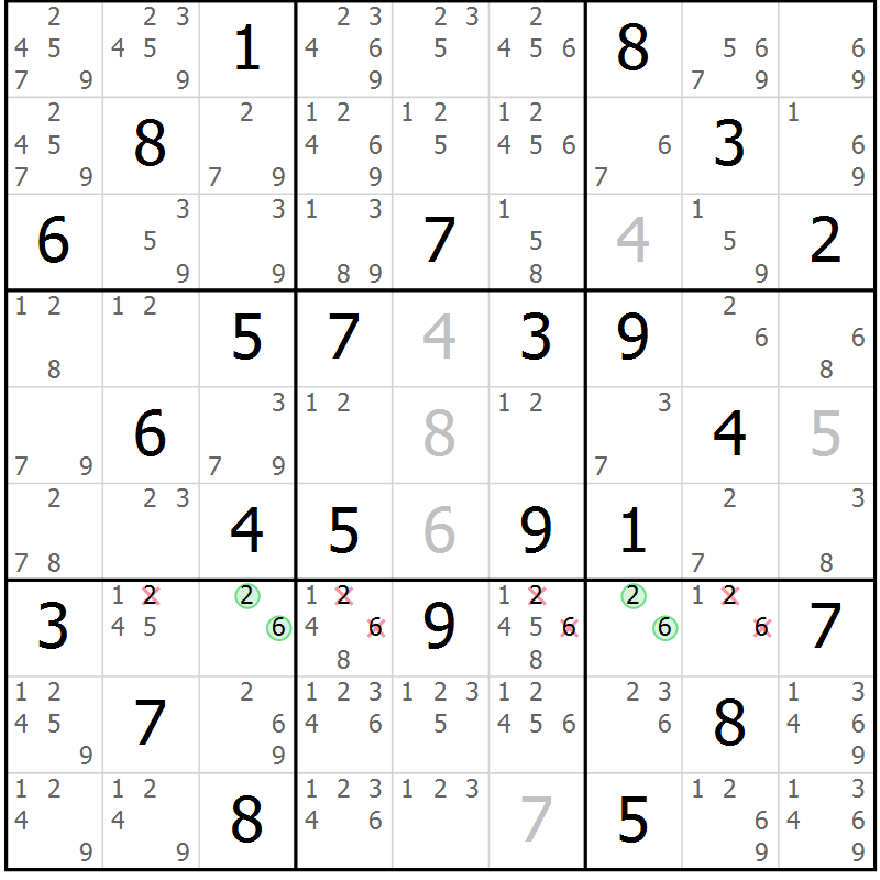 Position des candidats pour la solution de la Gr 25 page 28 du magazine de sudoku Virtuose n° 105