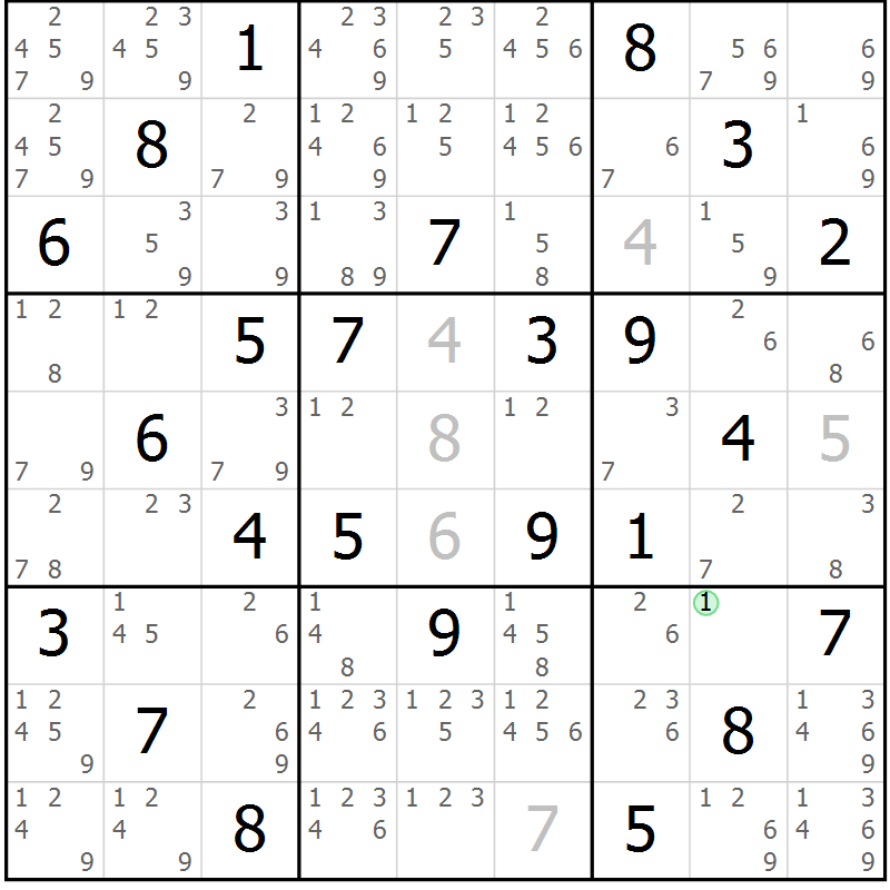 Position des candidats pour la solution de la Gr 25 page 28 du magazine de sudoku Virtuose n° 105