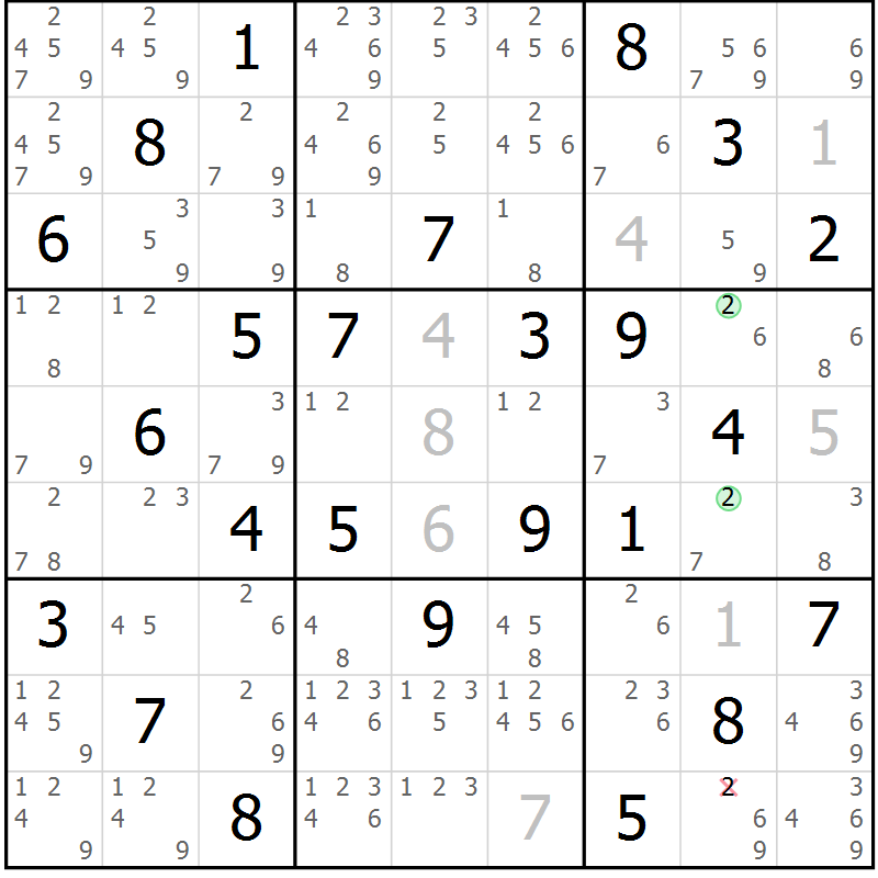 Position des candidats pour la solution de la Gr 25 page 28 du magazine de sudoku Virtuose n° 105