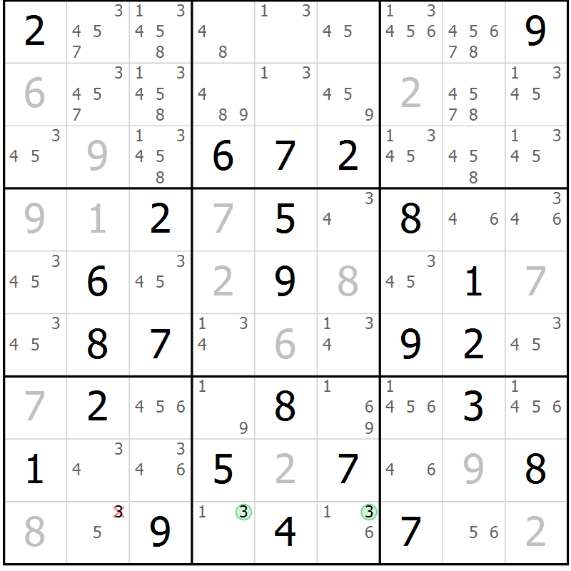 Position des candidats pour la solution de la Gr 26 page 29 du magazine de sudoku Virtuose n° 105