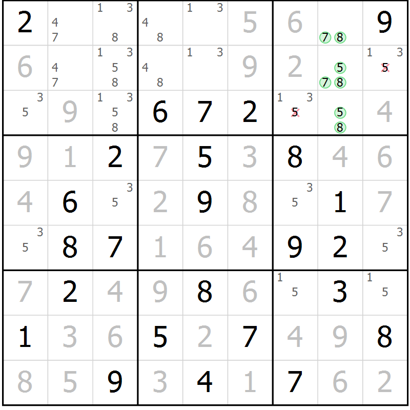 Position des candidats pour la solution de la Gr 26 page 29 du magazine de sudoku Virtuose n° 105
