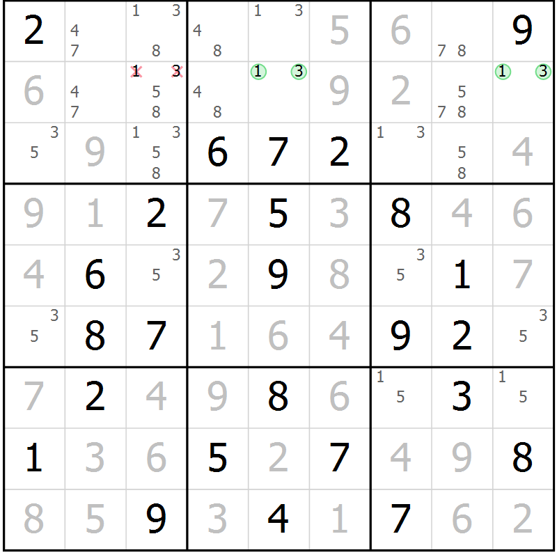 Position des candidats pour la solution de la Gr 26 page 29 du magazine de sudoku Virtuose n° 105