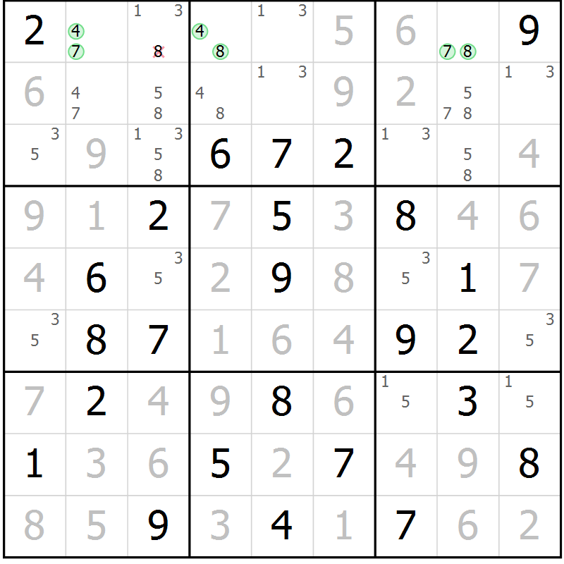 Position des candidats pour la solution de la Gr 26 page 29 du magazine de sudoku Virtuose n° 105