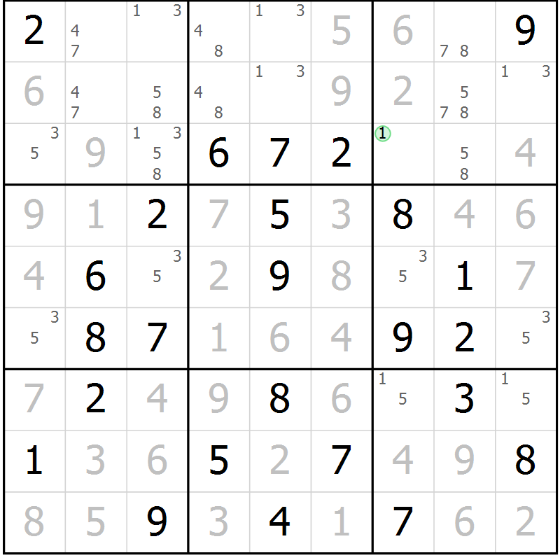 Position des candidats pour la solution de la Gr 26 page 29 du magazine de sudoku Virtuose n° 105