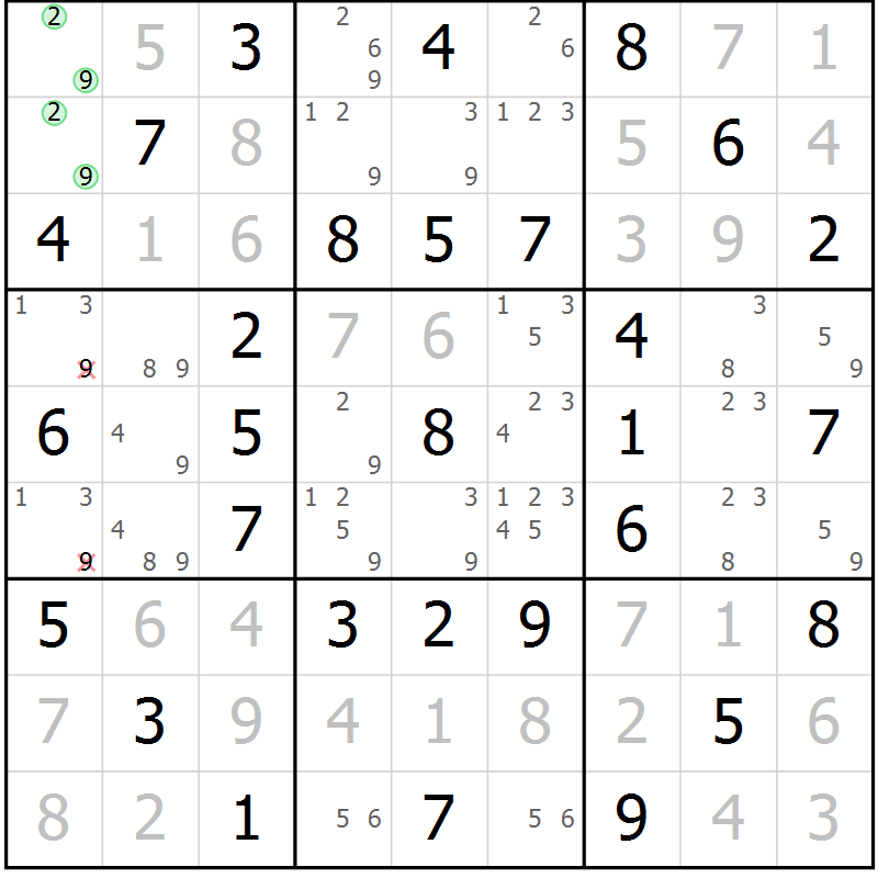 Position des candidats pour la solution de la Gr 27 page 30 du magazine de sudoku Virtuose n° 105