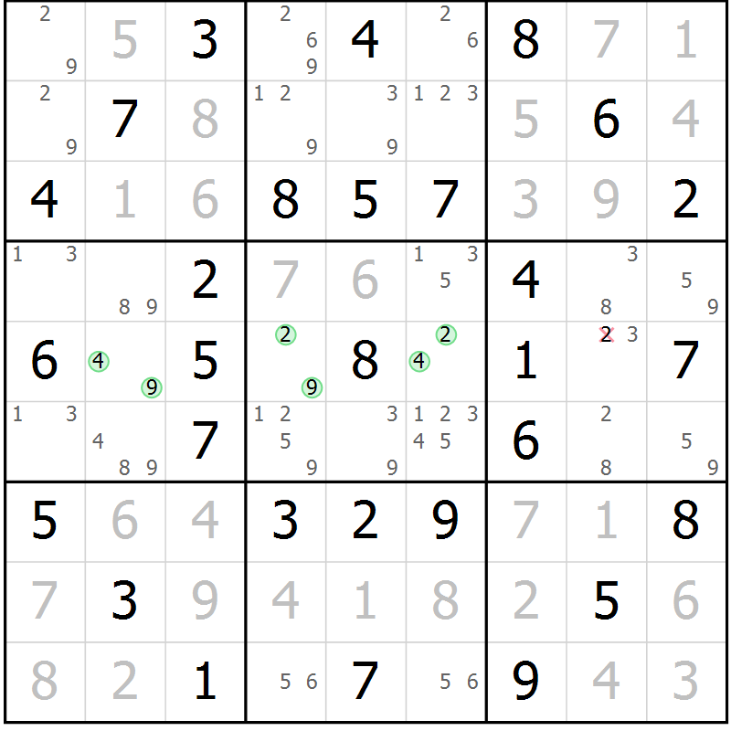 Position des candidats pour la solution de la Gr 27 page 30 du magazine de sudoku Virtuose n° 105