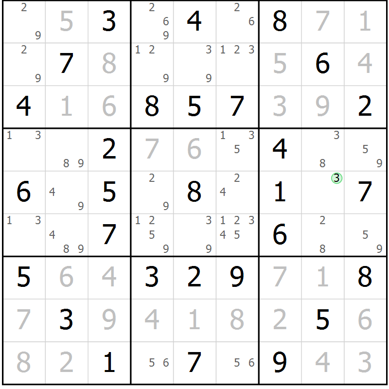Position des candidats pour la solution de la Gr 27 page 30 du magazine de sudoku Virtuose n° 105