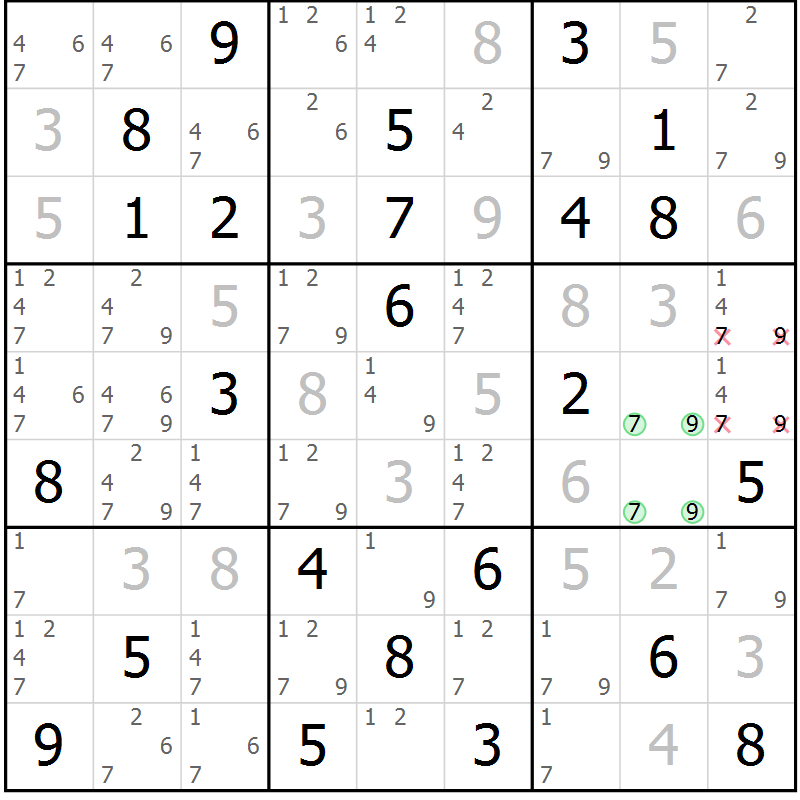 Position des candidats pour la solution de la Gr 28 page 31 du magazine de sudoku Virtuose n° 105