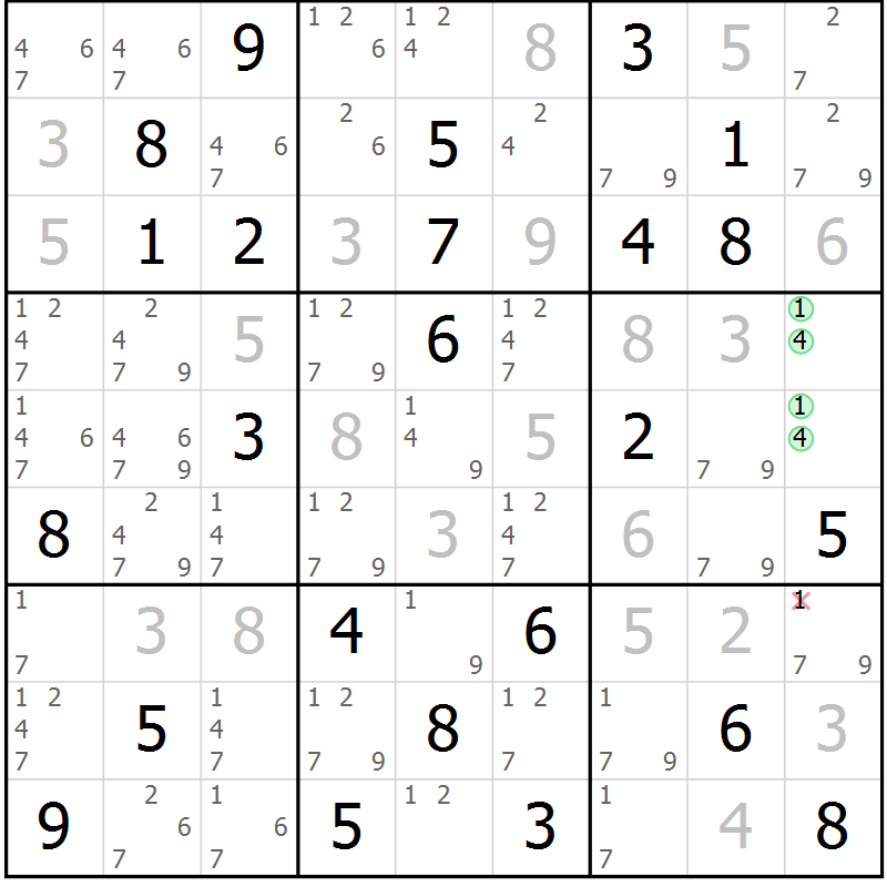 Position des candidats pour la solution de la Gr 28 page 31 du magazine de sudoku Virtuose n° 105