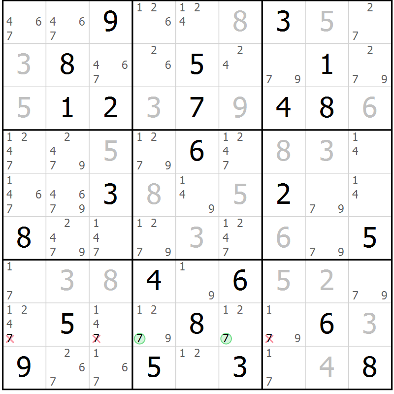 Position des candidats pour la solution de la Gr 28 page 31 du magazine de sudoku Virtuose n° 105