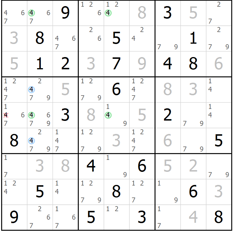 Position des candidats pour la solution de la Gr 28 page 31 du magazine de sudoku Virtuose n° 105