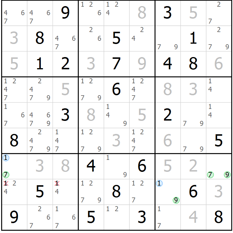 Position des candidats pour la solution de la Gr 28 page 31 du magazine de sudoku Virtuose n° 105