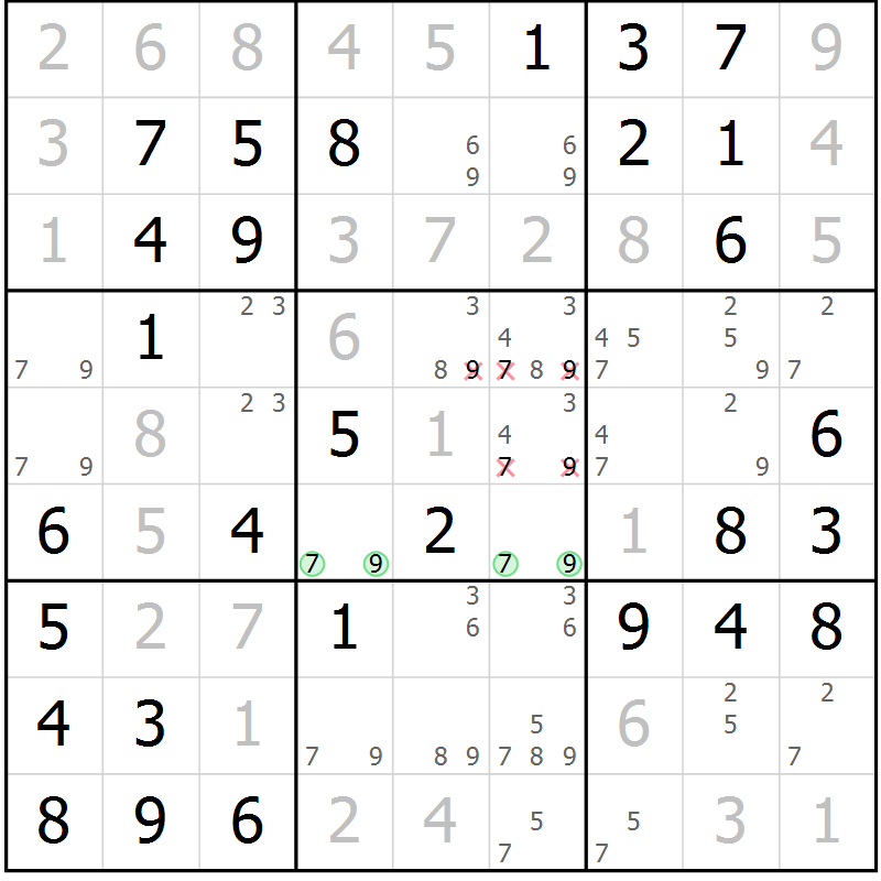 Position des candidats pour la solution de la Gr 29 page 32 du magazine de sudoku Virtuose n° 105