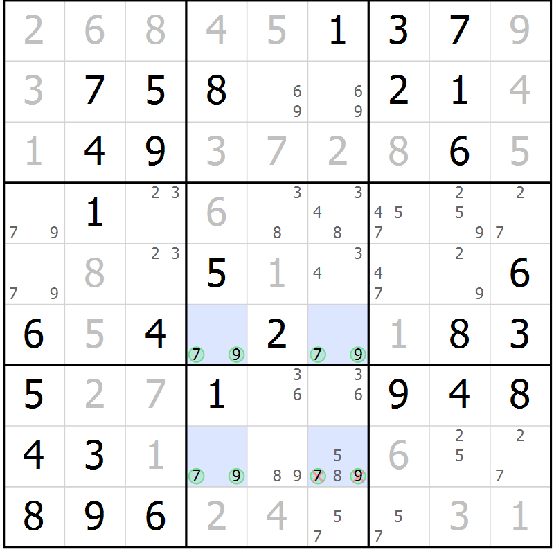Position des candidats pour la solution de la Gr 29 page 32 du magazine de sudoku Virtuose n° 105