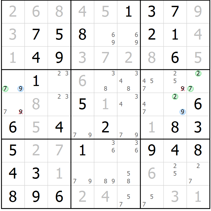 Position des candidats pour la solution de la Gr 29 page 32 du magazine de sudoku Virtuose n° 105