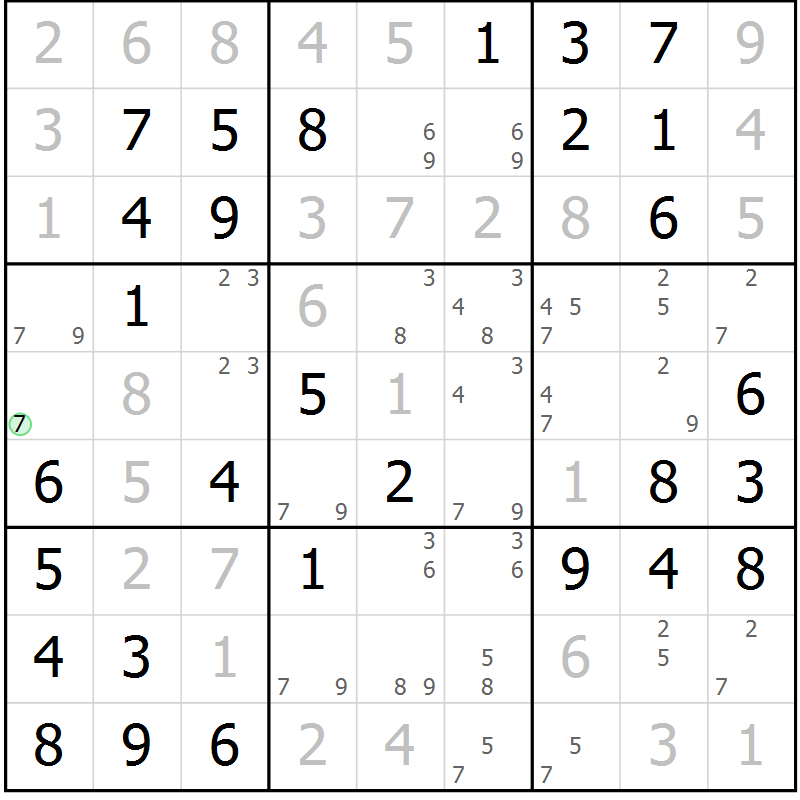 Position des candidats pour la solution de la Gr 29 page 32 du magazine de sudoku Virtuose n° 105