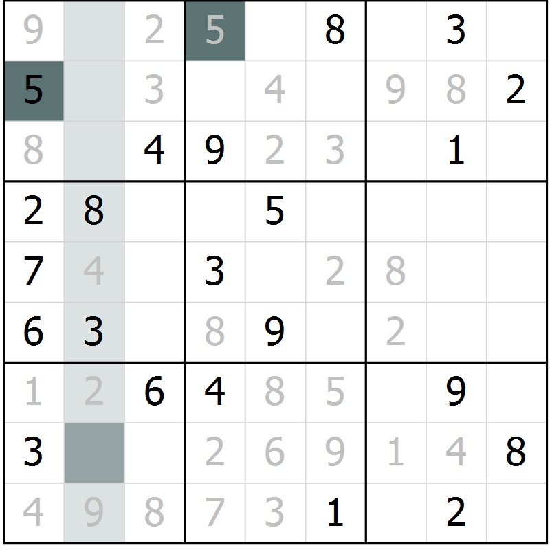Position des candidats pour la solution de la Gr 3 page 6 du magazine de sudoku Virtuose n° 105