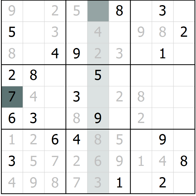 Position des candidats pour la solution de la Gr 3 page 6 du magazine de sudoku Virtuose n° 105