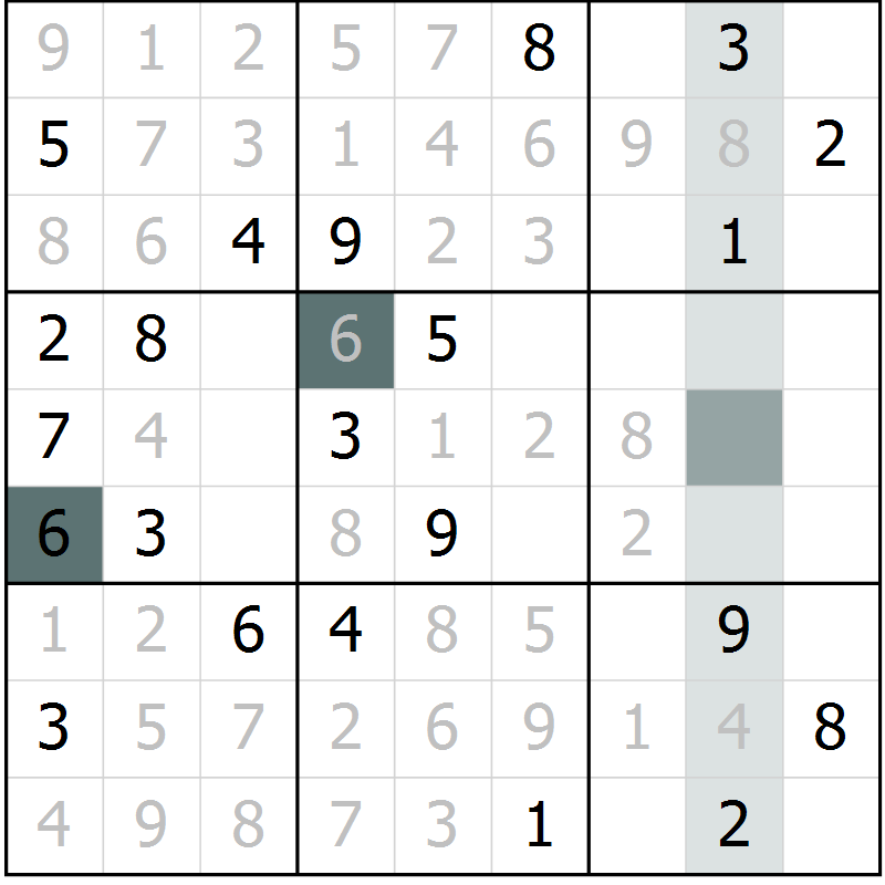Position des candidats pour la solution de la Gr 3 page 6 du magazine de sudoku Virtuose n° 105