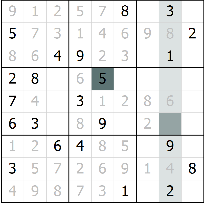 Position des candidats pour la solution de la Gr 3 page 6 du magazine de sudoku Virtuose n° 105
