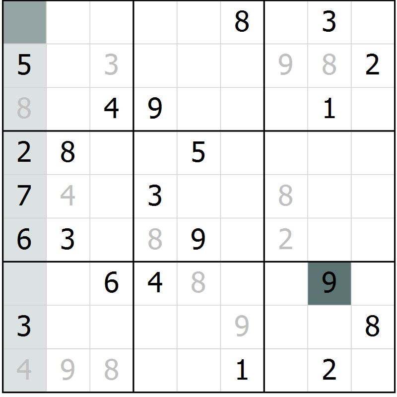 Position des candidats pour la solution de la Gr 3 page 6 du magazine de sudoku Virtuose n° 105