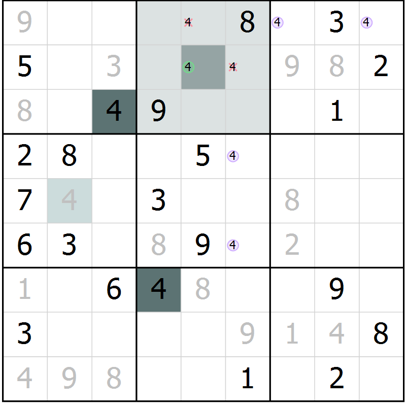 Position des candidats pour la solution de la Gr 3 page 6 du magazine de sudoku Virtuose n° 105