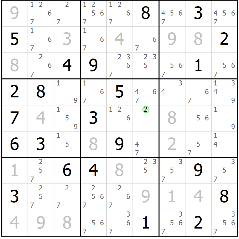 Position des candidats pour la solution de la Gr 3 page 6 du magazine de sudoku Virtuose n° 105