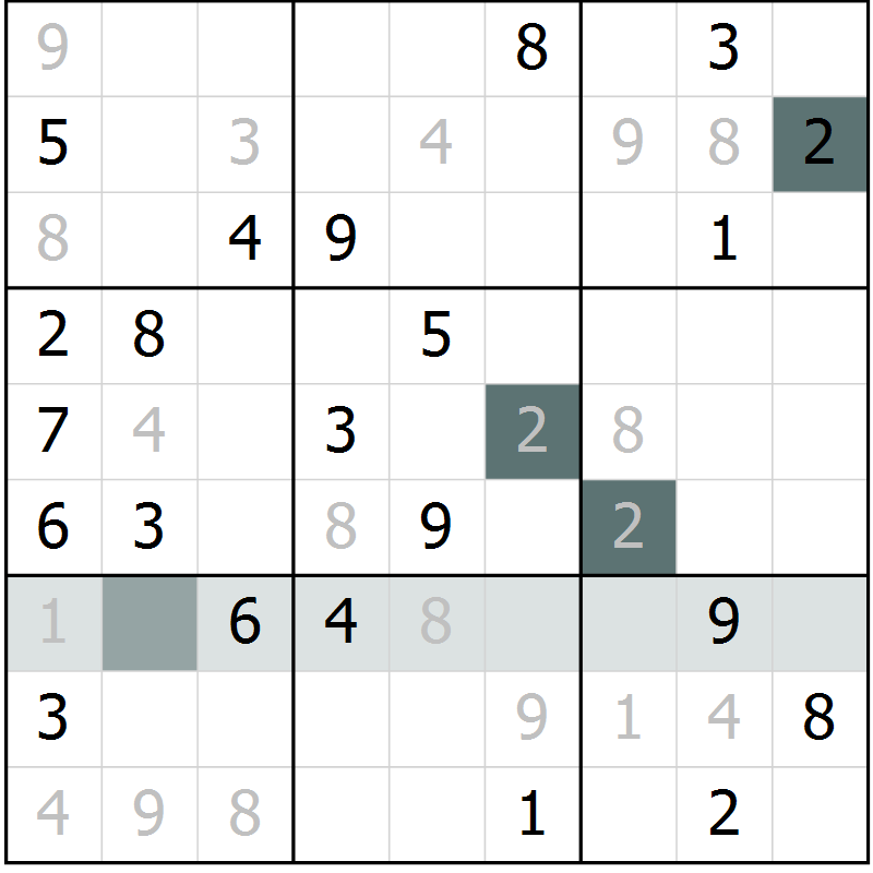 Position des candidats pour la solution de la Gr 3 page 6 du magazine de sudoku Virtuose n° 105