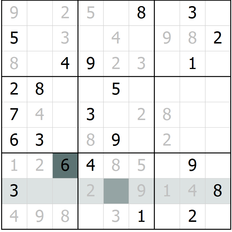 Position des candidats pour la solution de la Gr 3 page 6 du magazine de sudoku Virtuose n° 105