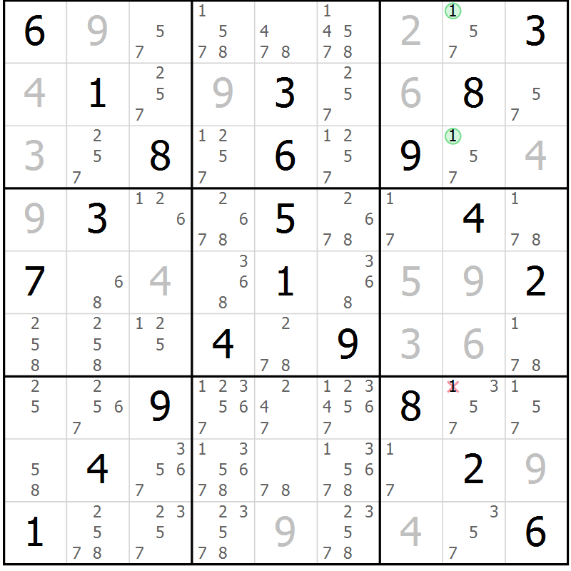 Position des candidats pour la solution de la Gr 30 page 33 du magazine de sudoku Virtuose n° 105