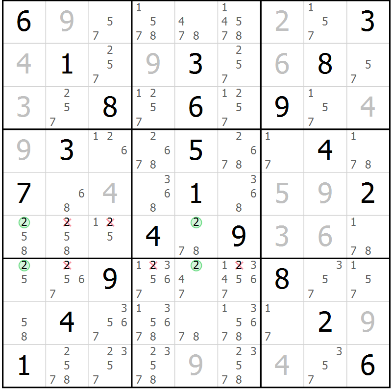 Position des candidats pour la solution de la Gr 30 page 33 du magazine de sudoku Virtuose n° 105
