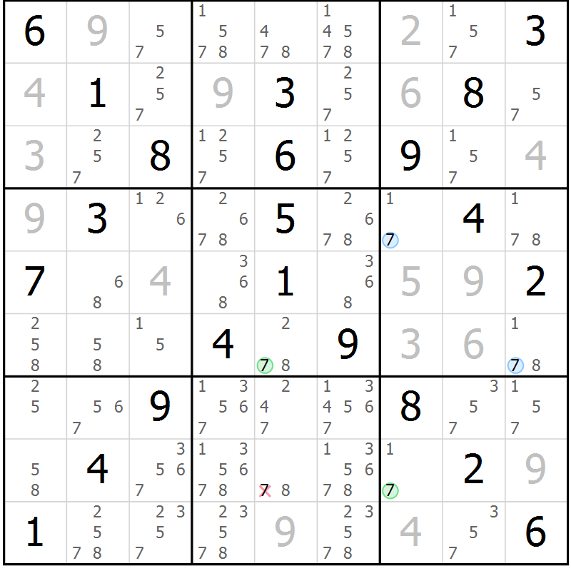 Position des candidats pour la solution de la Gr 30 page 33 du magazine de sudoku Virtuose n° 105