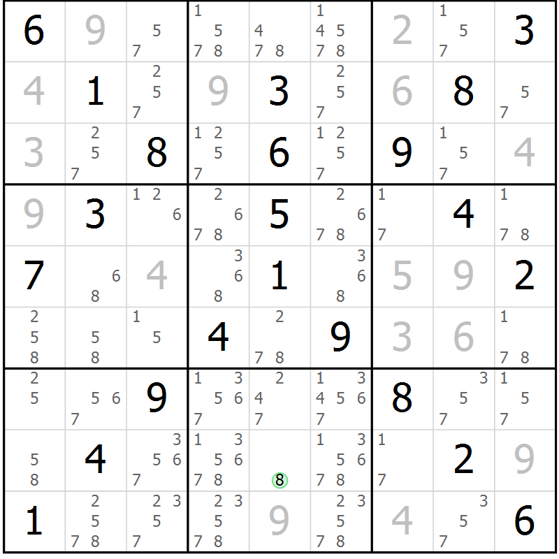 Position des candidats pour la solution de la Gr 30 page 33 du magazine de sudoku Virtuose n° 105
